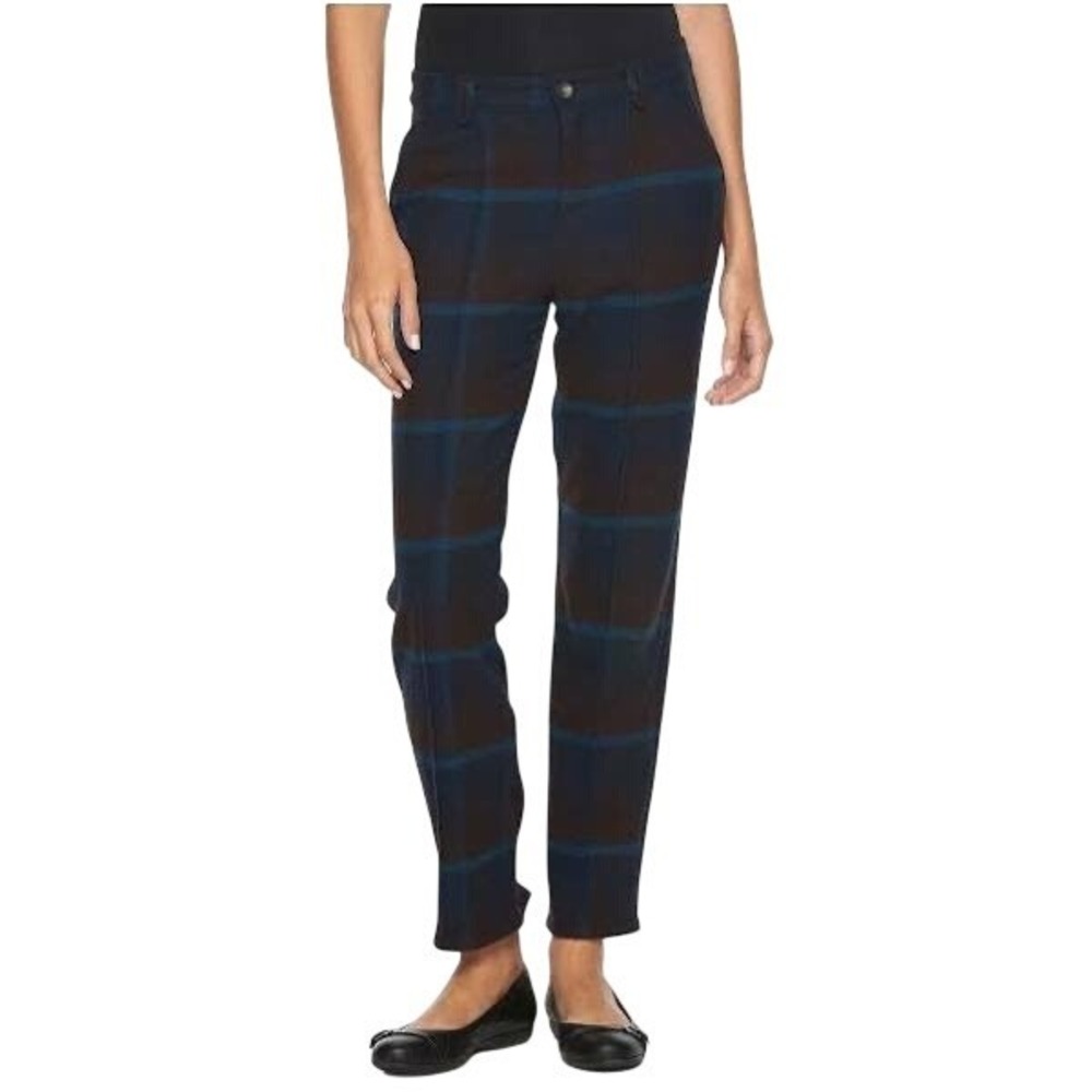 WOOLRICH Women's Blue and Brown Plaid Wool Blend Trousers, Size 8